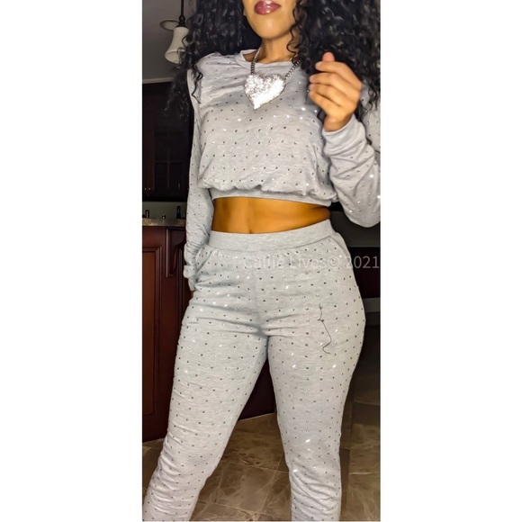 NWT Bling sweatsuit set Grey - Picture 1 of 5